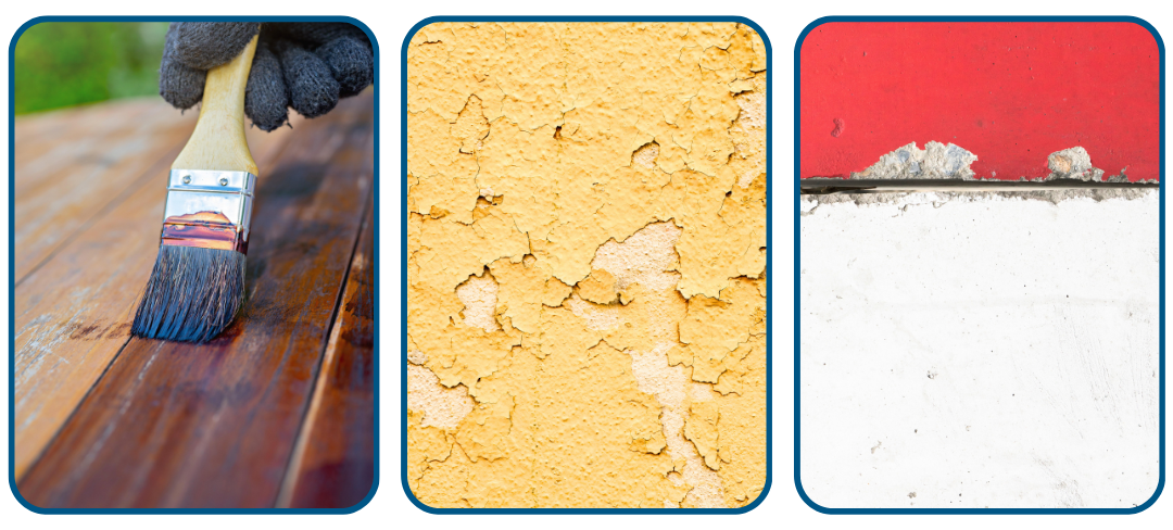 tres ejemplos sobre las consecuencias de no hacer el mantenimiento de pintura, por ejemplo: pérdida de color, corrosión y acabado deteriorado.